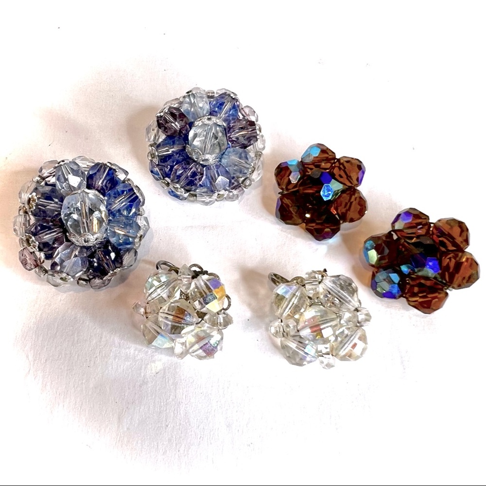 Retro Earring Lot Vintage Beaded Ear Clips Mad Men 50s 60s Austria Three Pair